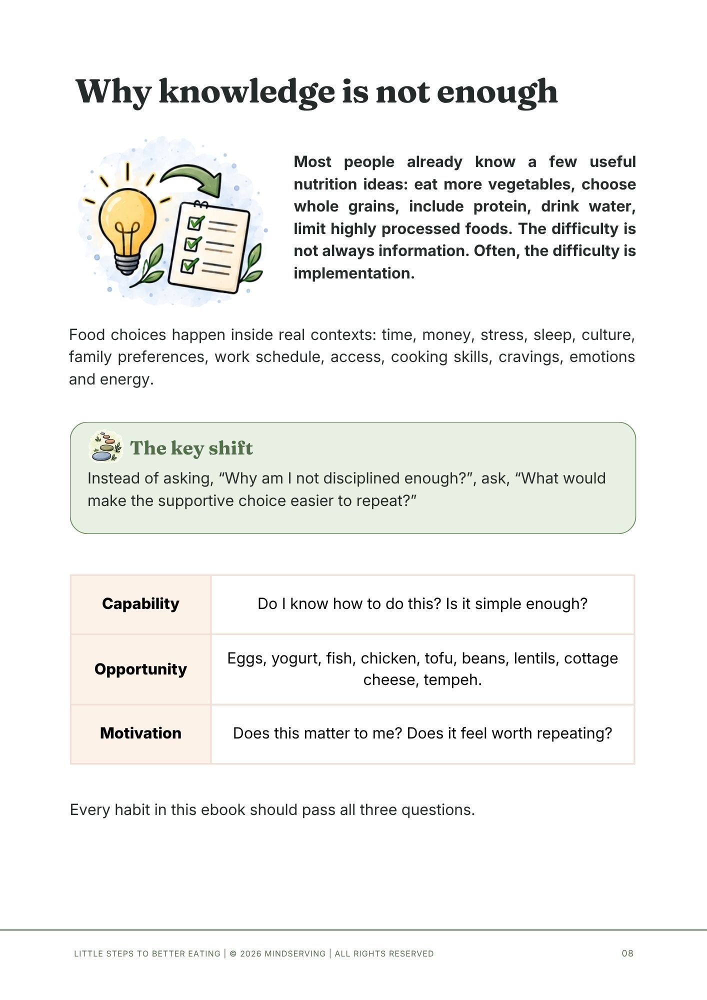 Little Steps to Better Eating 2 Little Steps to Better Eating sample page exploring capability, opportunity, and motivation in everyday food choices